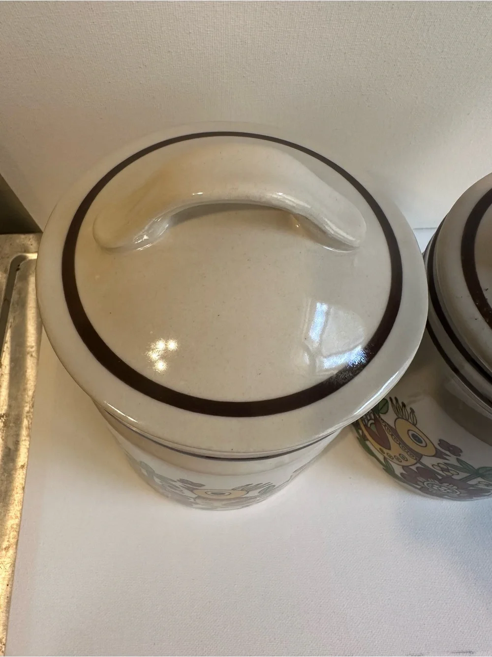 Set of 2 Vintage Retro Ceramic Bird Canister Set
